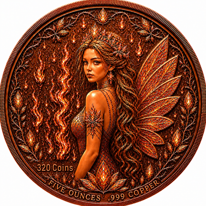 FIRE AND ICE FAIRY 5oz Copper HIGH RELIEF ON BOTH SIDES & Colorized