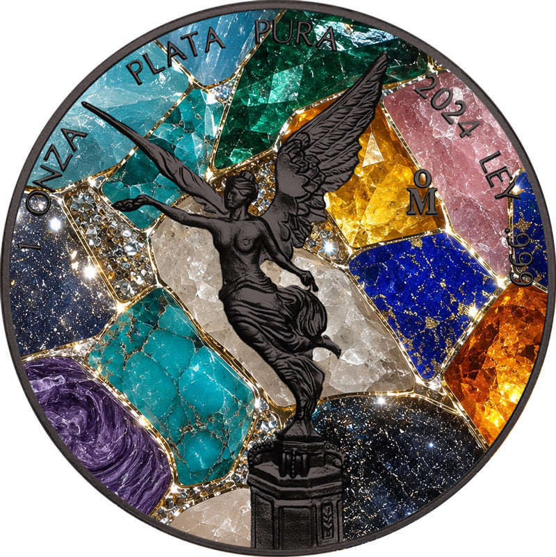 2024 Mexico Libertad Mosaic Precious Gemstones 1 oz Silver Coin (07/01)