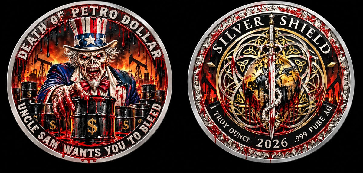 Silver Shield Death of the Petro Dollar 1 oz Silver Proof Medals