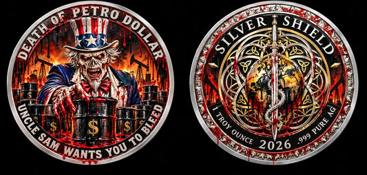 Silver Shield Death of the Petro Dollar 1 oz Silver Proof Medals