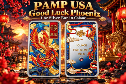 PAMP USA Good Luck Phoenix 1 oz Silver Bar in Colour (150 Mintage)