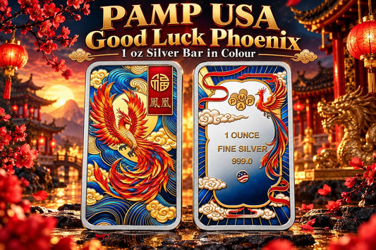 PAMP USA Good Luck Phoenix 1 oz Silver Bar in Colour (150 Mintage)