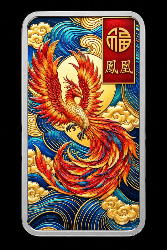 PAMP USA Good Luck Phoenix 1 oz Silver Bar in Colour (150 Mintage)