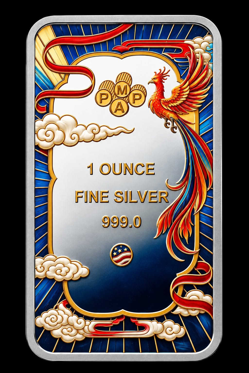 PAMP USA Good Luck Phoenix 1 oz Silver Bar in Colour (150 Mintage)