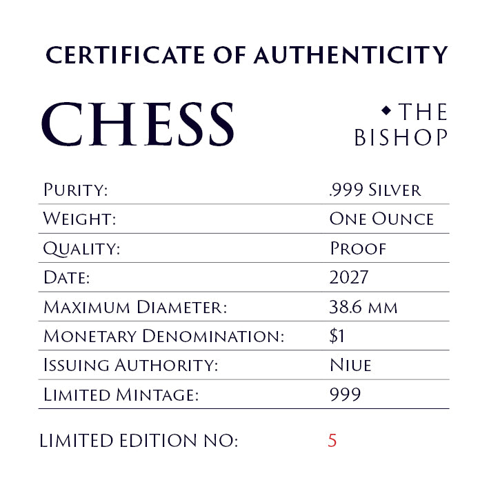 2027 Niue Chess Bishop Black Proof 1 oz Silver Coin