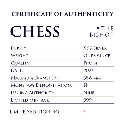 2027 Niue Chess Bishop Black Proof 1 oz Silver Coin