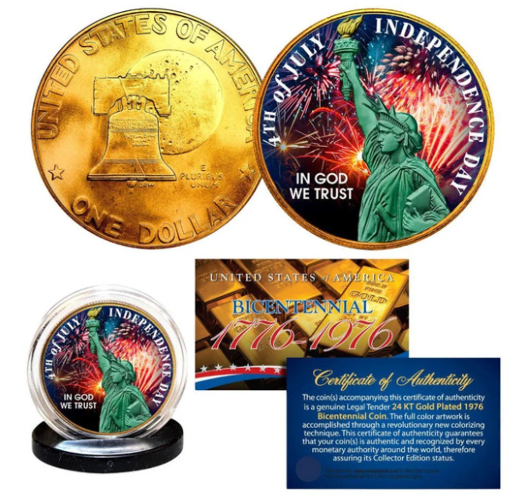 1976 U.S. Bicentennial Eisenhower Dollar 4th of July Colorized & Gold Plated Coin
