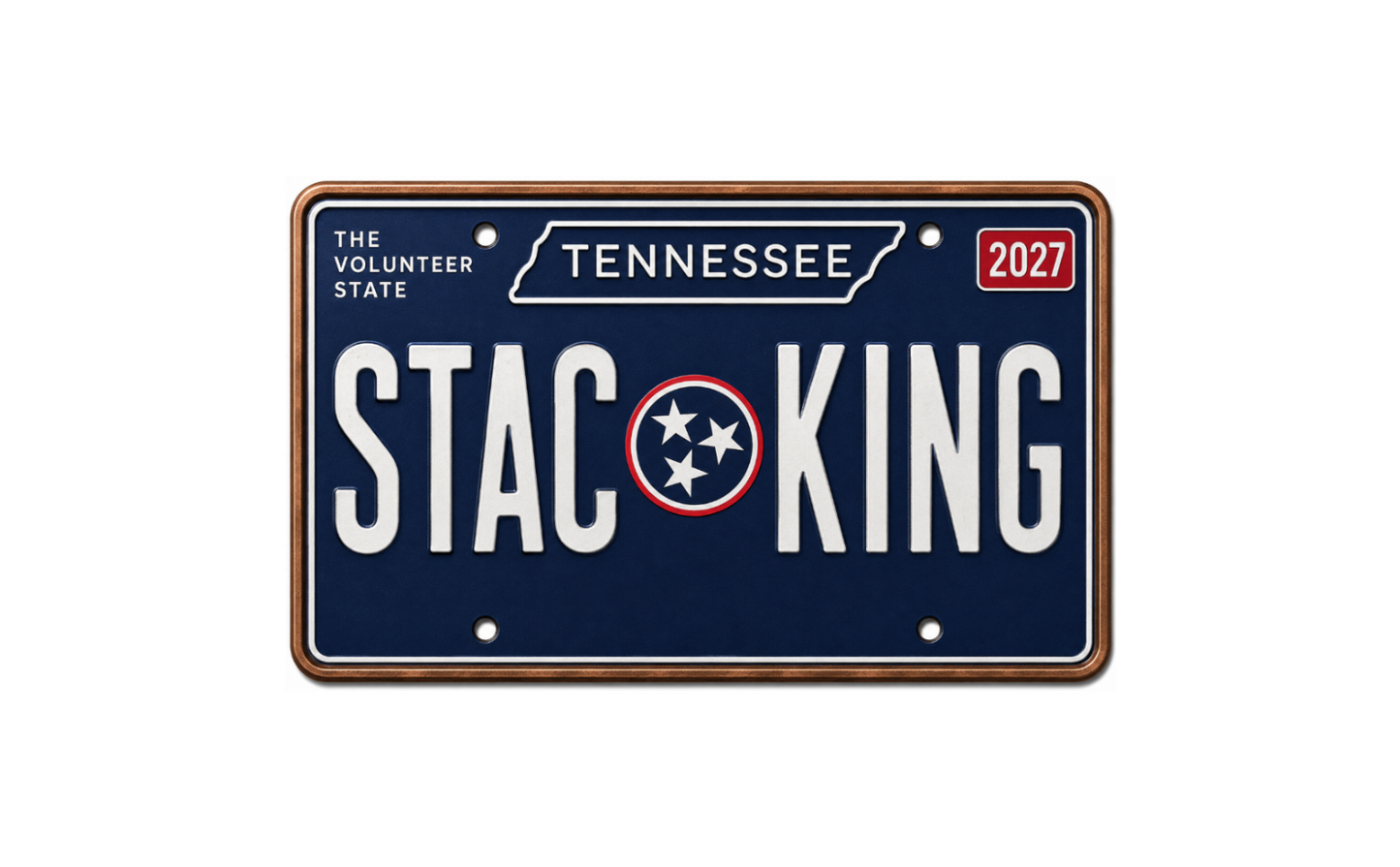 2027 Stacking Across America Tennessee License Plate Colorized 1 oz Copper Bar (Series 3)