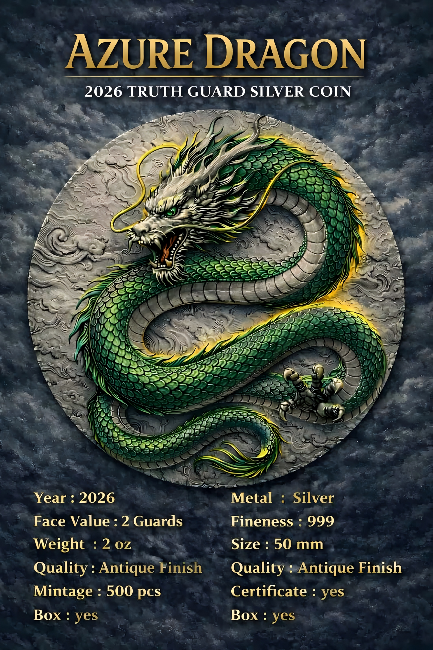 2026 Truth Guard Azure Dragon 2 oz Silver Coin (07/22)
