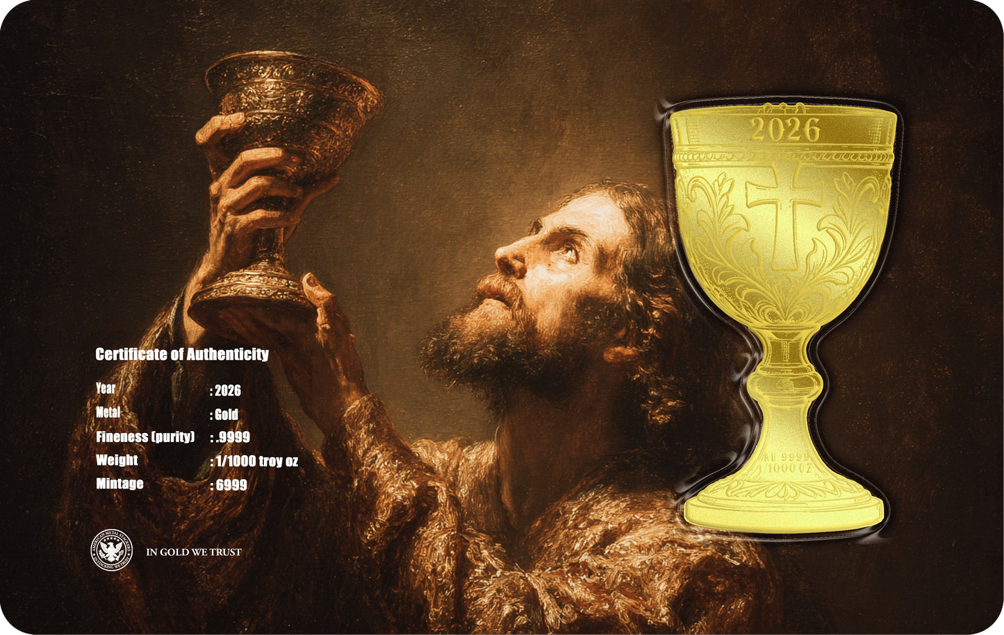 Holy Grail Shaped 1/1000 oz Gold Medal in Card (07/01)