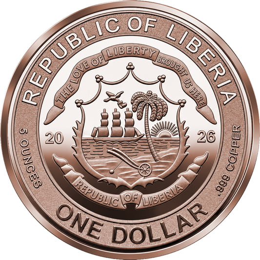 2026 Liberia Lady Justice Reverse Proof 5 oz Copper Coin (08/03)