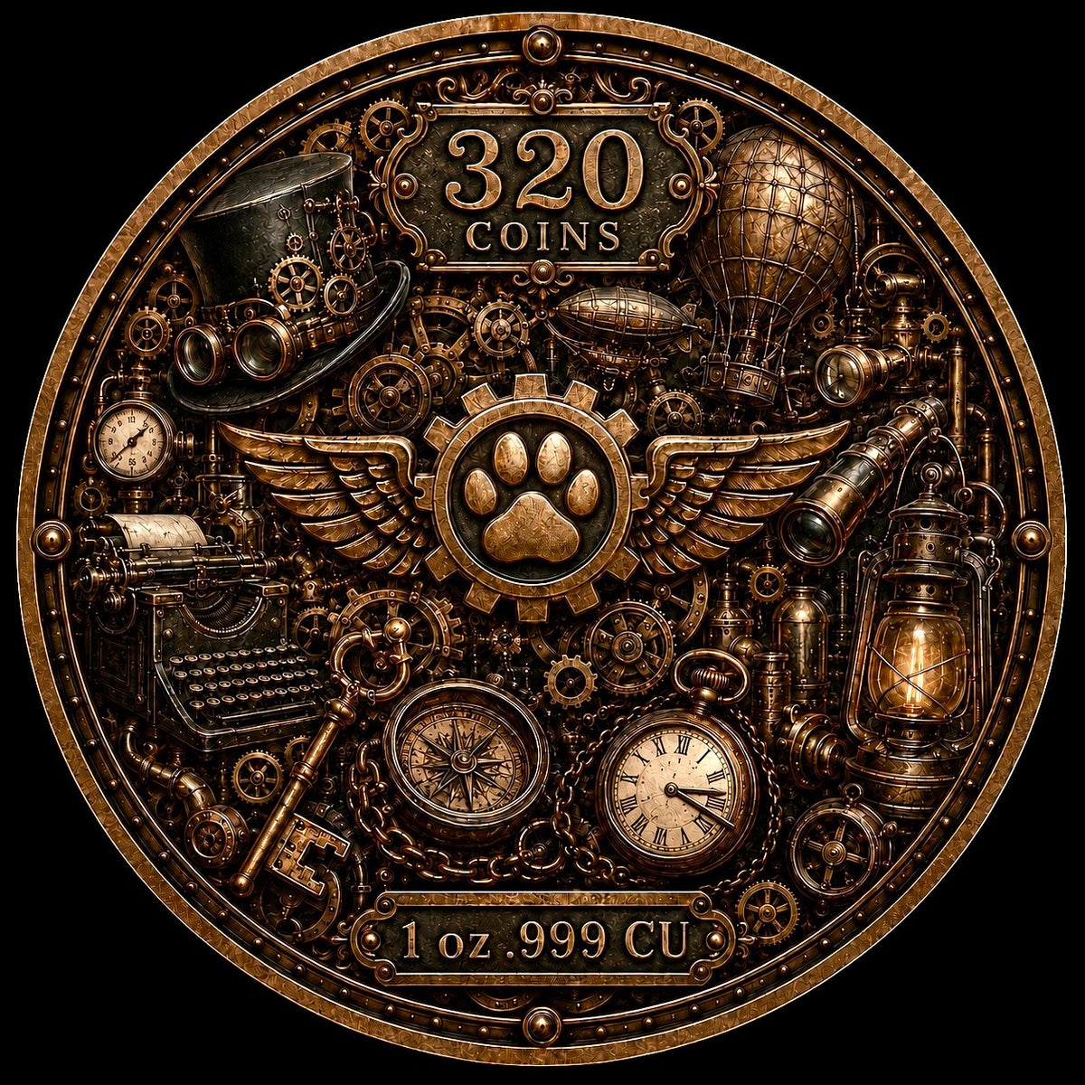 In Stock! Steampunk: Purrlock Holmes 1 oz Copper