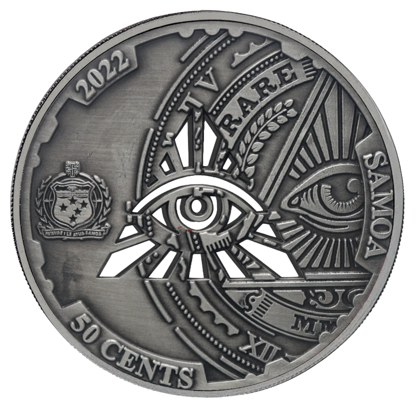 2022 Samoa Conspiracy Collection - Illuminati Cut-Out CN Coin in Card