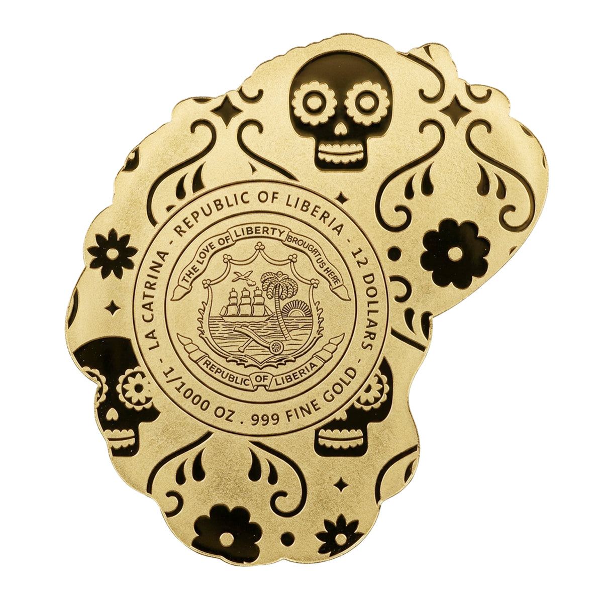 2026 Liberia La Catrina Shaped 1/1000 oz Gold Coin