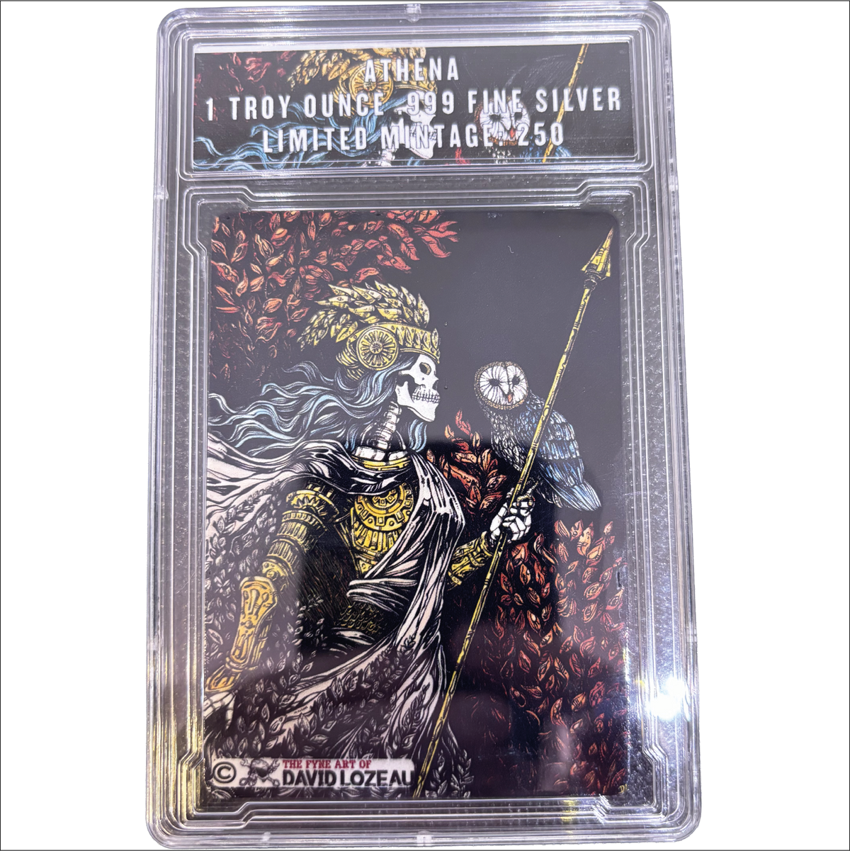 Athena by David Lozeau Colorized 1 oz Silver Bar in COA Slab