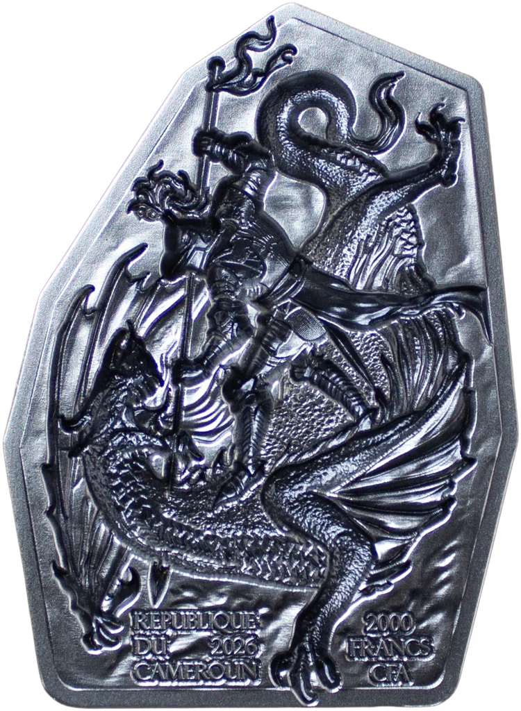 Estimate: 2026 Cameroon St. George & the Dragon Stacker 2 oz Silver Coin