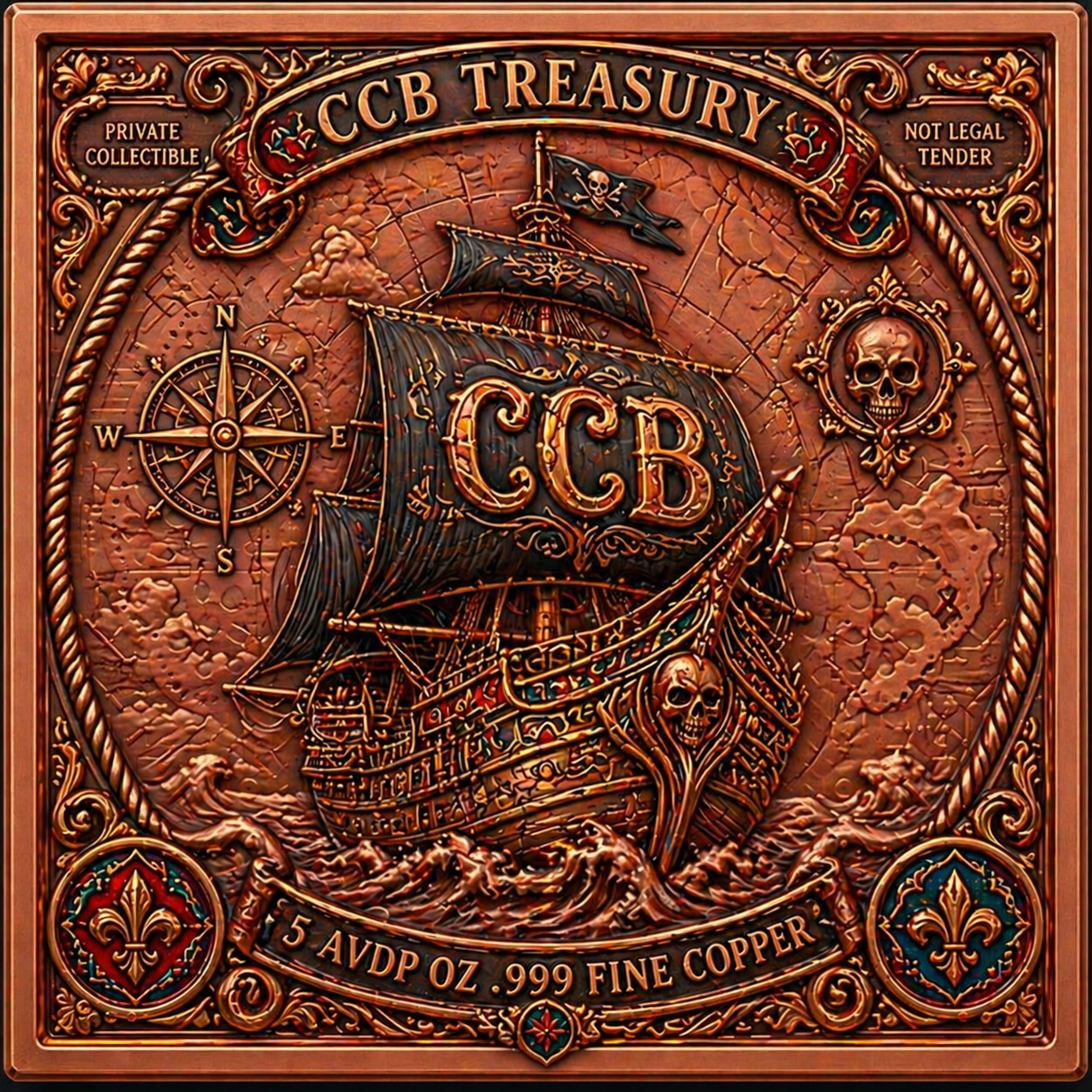 Día De Los Muertos Cyber Skull 2 Piece Design 7.5 AVDP oz .999 Fine Copper Collectible Bar