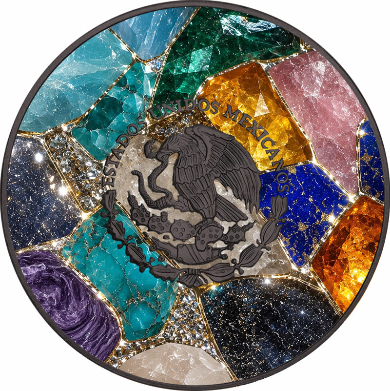 2024 Mexico Libertad Mosaic Precious Gemstones 1 oz Silver Coin (07/01)