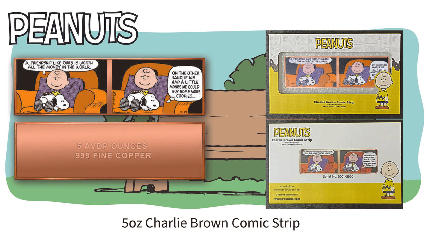Peanuts Charlie Brown Comic Strip Colorized 5 oz Copper Bar (06/19)