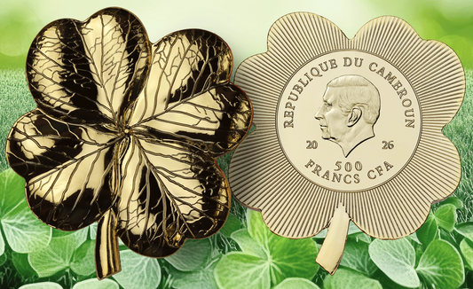 Mint Special! 2026 Cameroon Four-Leaf Clover Shaped Gold Plated CN Coin