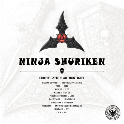 2026 Liberia Ninja Shuriken 2 oz Silver Coin (06/26)