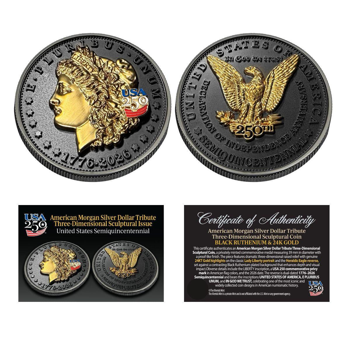1776-2026 Morgan Dollar Tribute UHR Black Ruthenium & 24k Gold CN Round (07/03)
