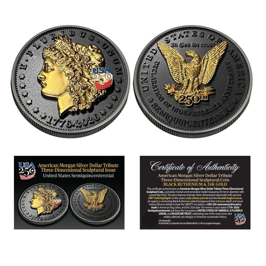 1776-2026 Morgan Dollar Tribute UHR Black Ruthenium & 24k Gold CN Round (07/03)