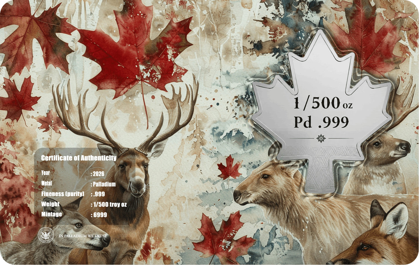 2026 Maple Leaf 1/500 oz Palladium Medal in Card (07/10)