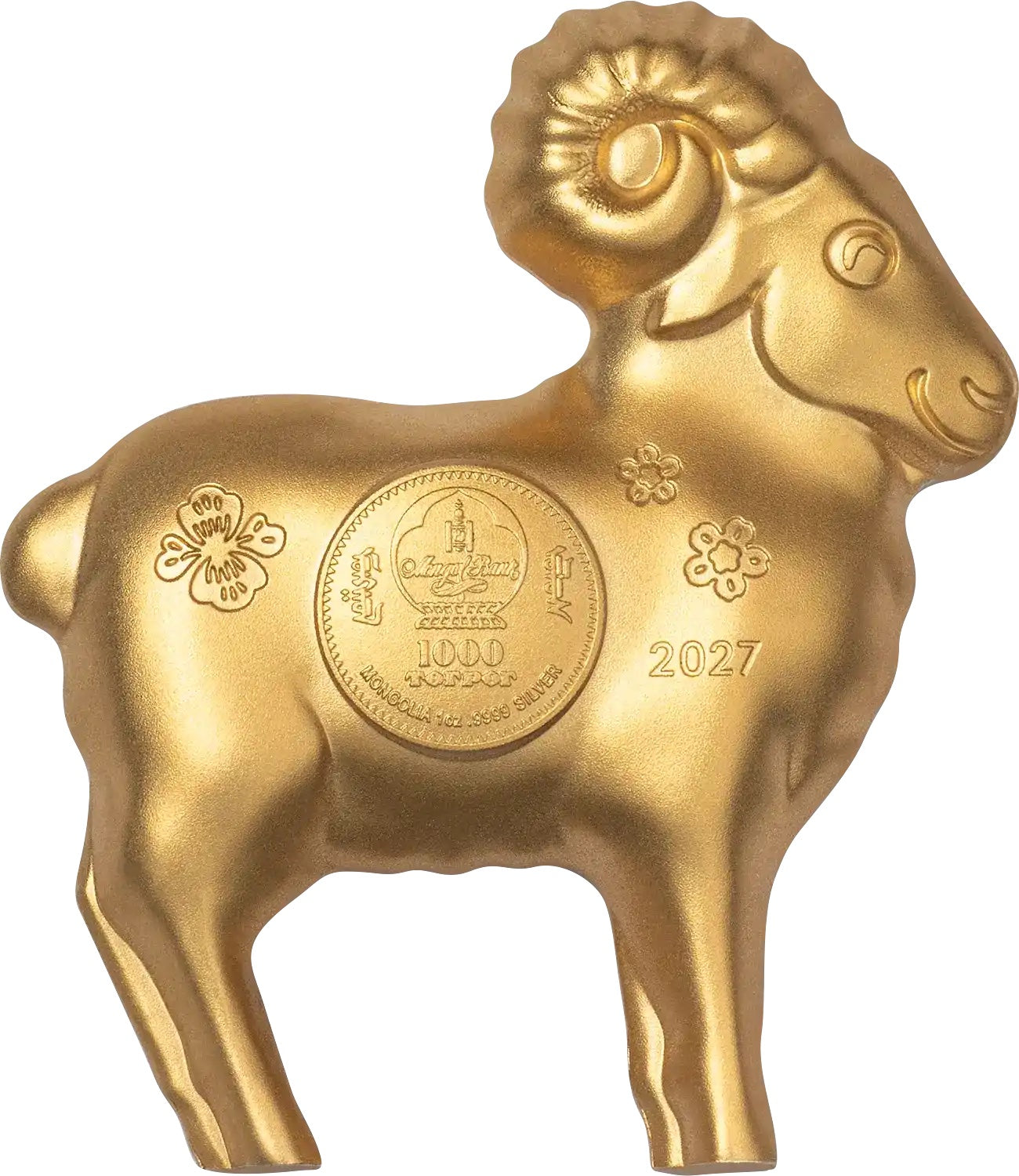 2027 Mongolia Lunar Year Fluffy Gilded Sheep 1 oz Silver Coin