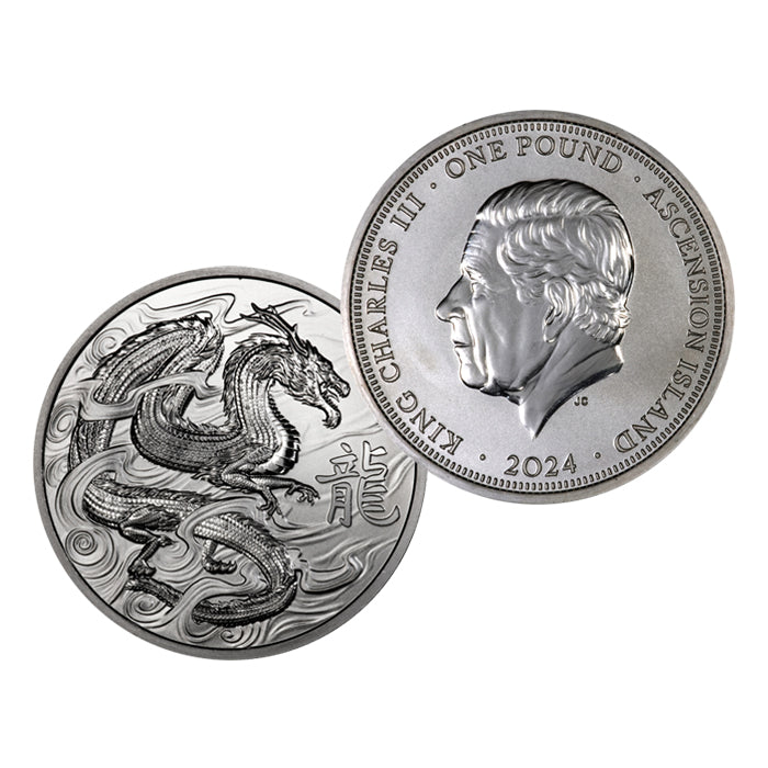 In Stock! 2024 Ascension Islands Lunar Dragon Proof 1 oz Silver Coin - OMP