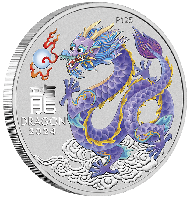 In Stock! 2024 1 oz .999 Silver Lunar Year of the Dragon Coin ANDA PERTH MONEY EXPO Lilac