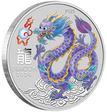 In Stock! 2024 1 oz .999 Silver Lunar Year of the Dragon Coin ANDA PERTH MONEY EXPO Lilac