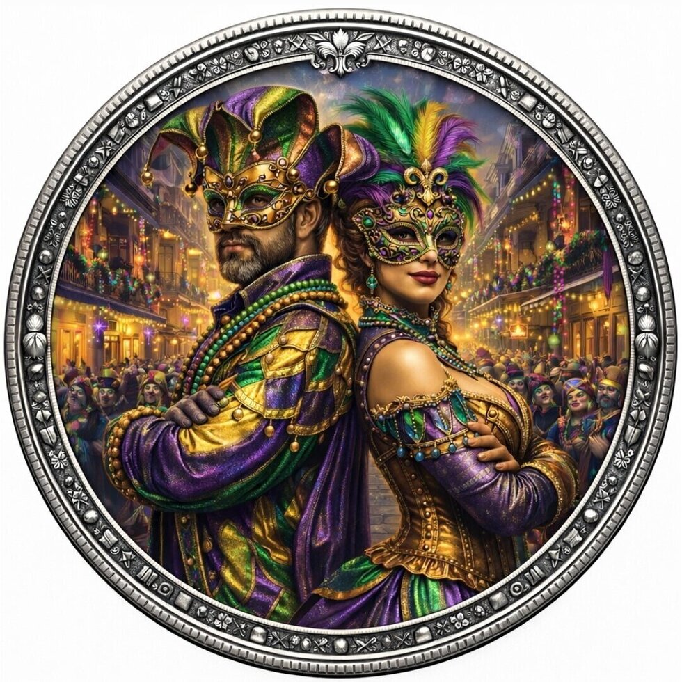Mardi Gras Royalty Colorized 1/10 oz Silver Round (06/17)