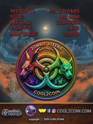 Zombie Vixens Cool2Coin Zombie Vixens 1st Release - Kookaburra "The Laughing Death" 33 Gram Copper Colorized Art Coin (10000 Mintage)