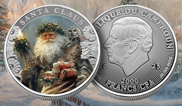 In Stock! 2025 Cameroon Santa Claus Colorized 1 oz Silver Coin