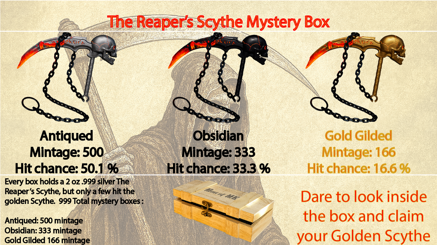 In Stock! 2025 Cameroon Reaper's Scythe 2 oz Silver Coin Mystery Box (08/12)