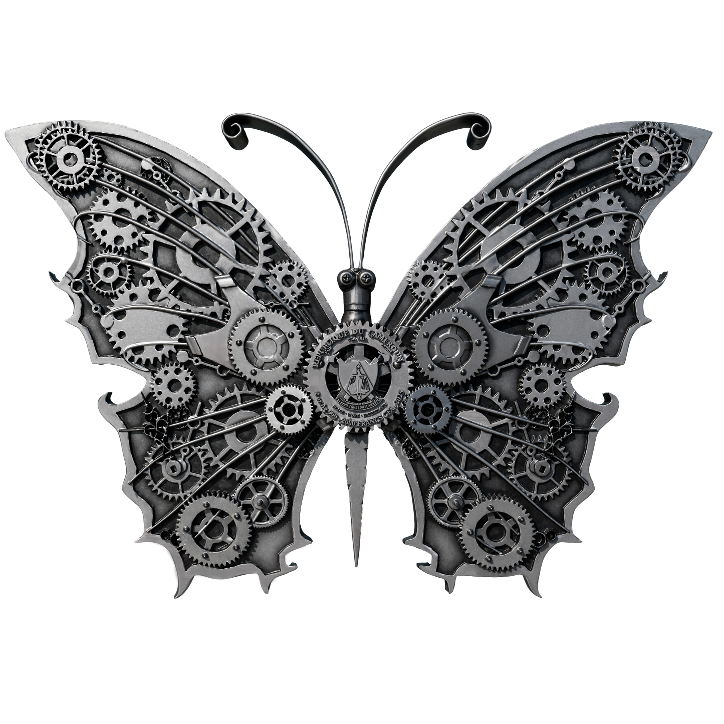 In Stock and Serial #2! 2025 Cameroon Steampunk Mech Butterfly 2 oz Silver Coin - Antique