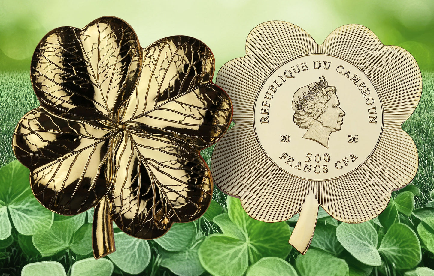 In Stock! 2026 Cameroon Four-Leaf Clover Shaped Gold Plated CN Coin