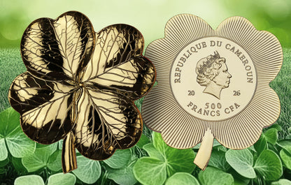 In Stock! 2026 Cameroon Four-Leaf Clover Shaped Gold Plated CN Coin