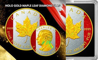 In Stock! 2025 Canada Maple Leaf Holo Gold Diamond Flag Edition 1 oz Silver Coin (06/09)