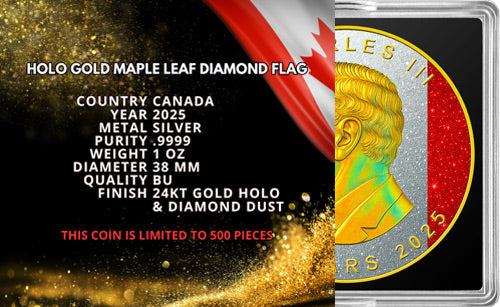 In Stock! 2025 Canada Maple Leaf Holo Gold Diamond Flag Edition 1 oz Silver Coin (06/09)