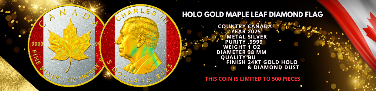 In Stock! 2025 Canada Maple Leaf Holo Gold Diamond Flag Edition 1 oz Silver Coin (06/09)