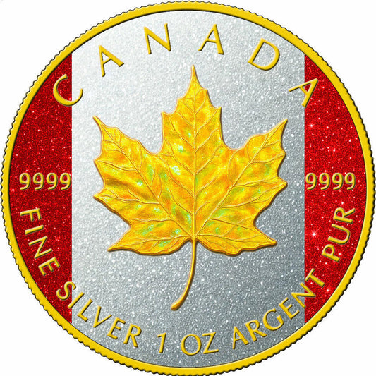 In Stock! 2025 Canada Maple Leaf Holo Gold Diamond Flag Edition 1 oz Silver Coin (06/09)