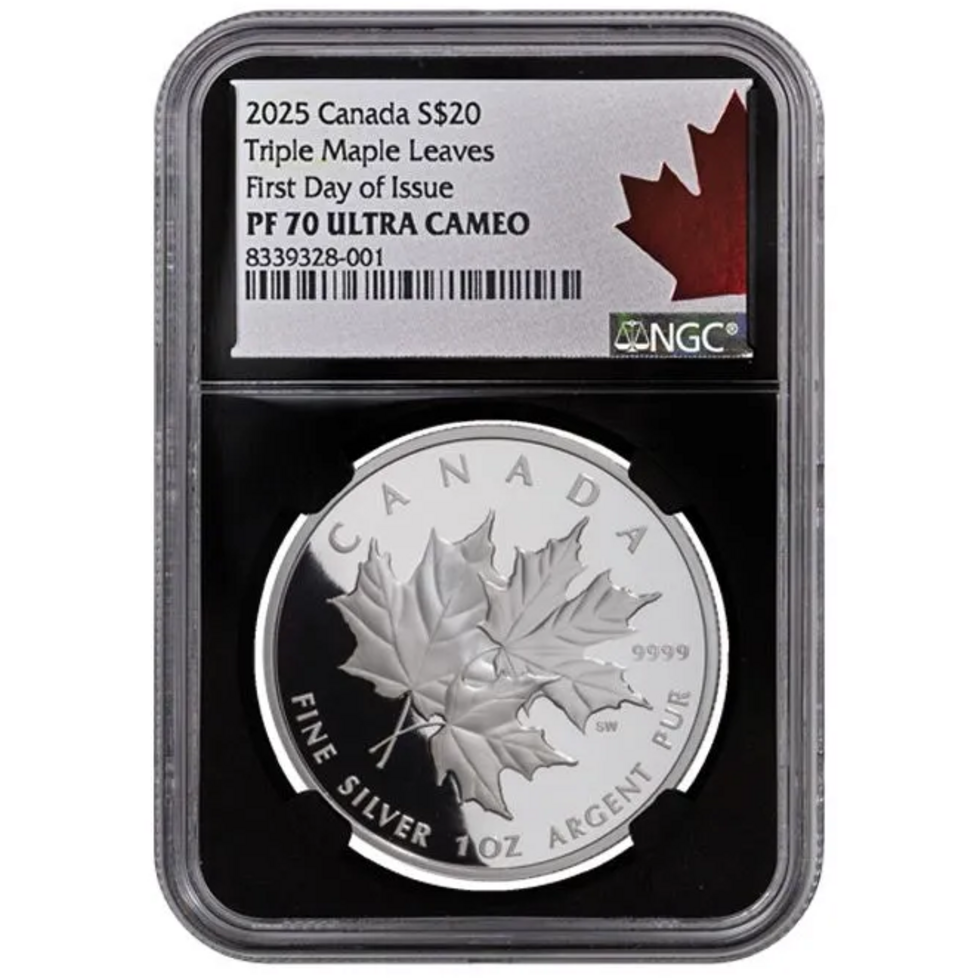 In Stock! 2025 Canada Triple Maple Leaf Proof 1 oz Silver Coin NGC PF 70 UCAM FDI