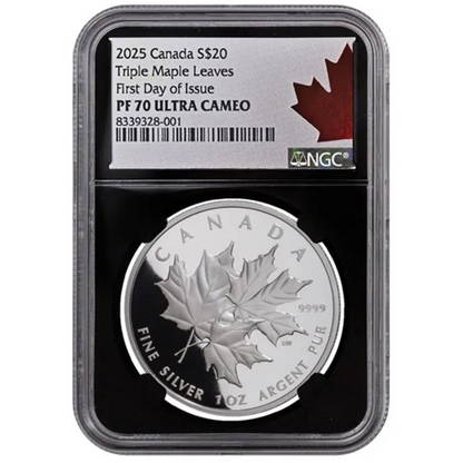 In Stock! 2025 Canada Triple Maple Leaf Proof 1 oz Silver Coin NGC PF 70 UCAM FDI