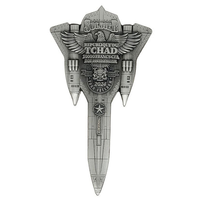 2024 Chad Fighter Jet Shaped Antiqued 2 oz Silver Coin