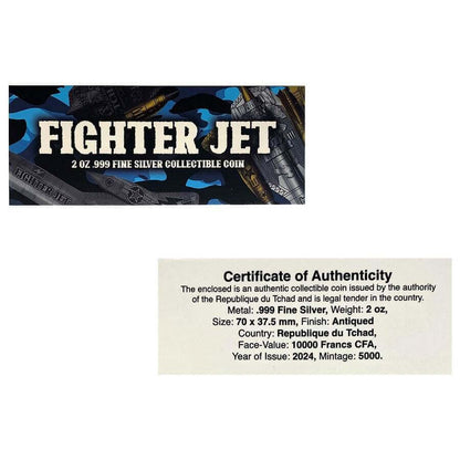 2024 Chad Fighter Jet Shaped Antiqued 2 oz Silver Coin