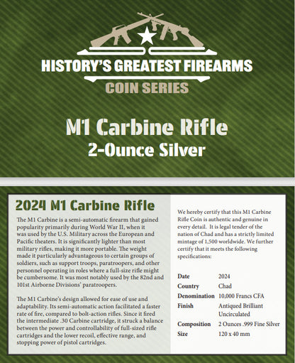 In Stock! 2024 Chad History's Greatest Firearms M1 Carbine Rifle 2 oz Silver Coin