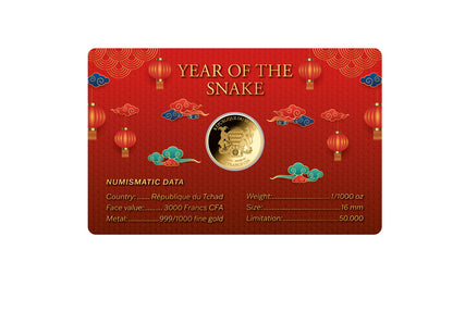 In Stock! Chad Year of the Snake 1/1000 oz Gold Coin in Card