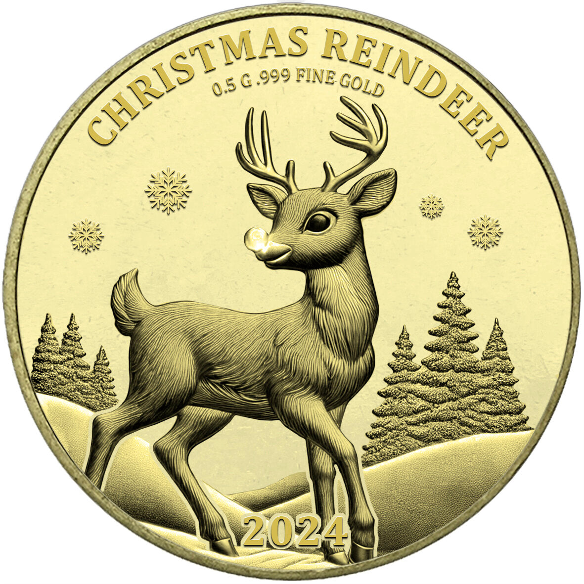 In Stock! 2024 Congo Christmas Reindeer 0.5g Gold Coin